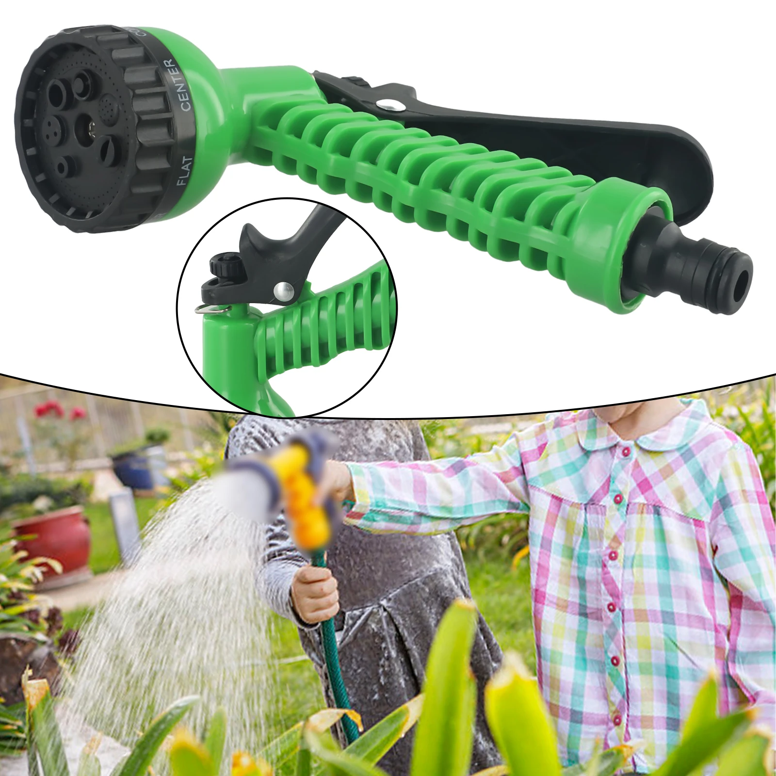 Garden Hose Water Nozzle Featuring 7 Dedicated Spray Modes Jet Shower Flat Cone Full Mist and Center for Practical Operation