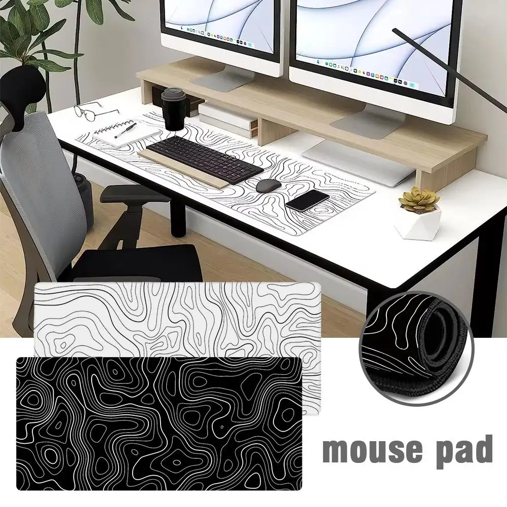 Art Mouse Pad Black And White Large Deskmat Office Mat Topographic Mausepad Mousepad Mause 800x300cm Rubber Carpet Table L3v6