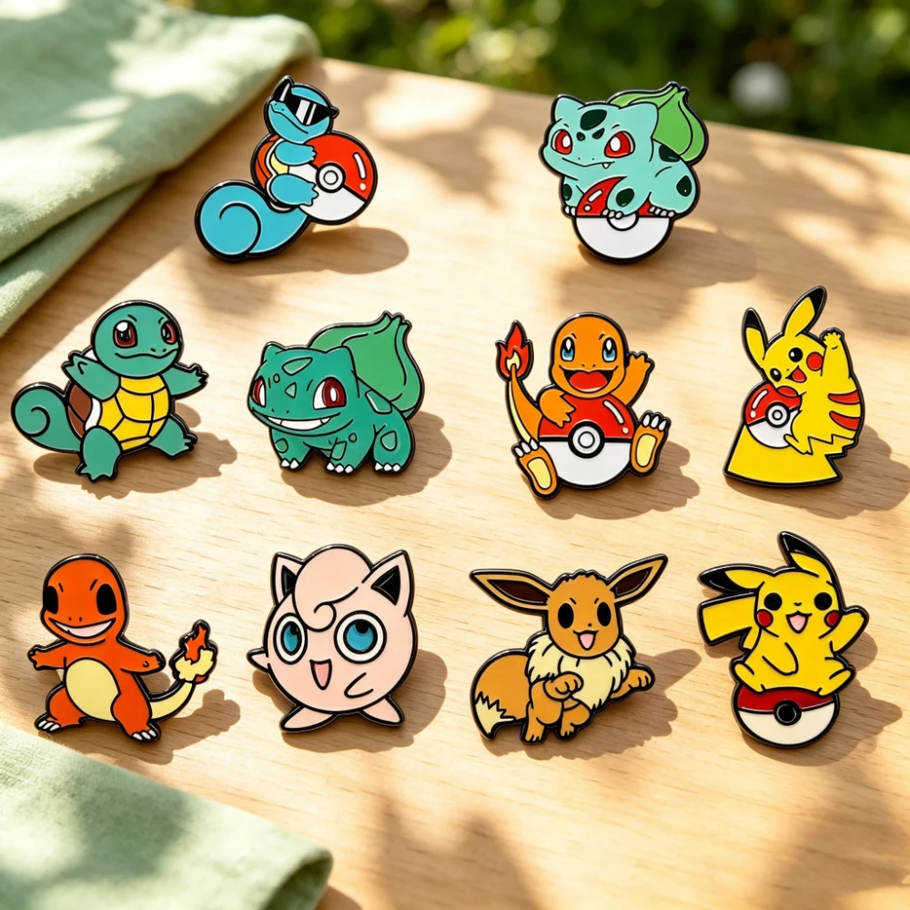 10pcs Cute Enamel Lapel Pins Set, Cartoon Metal Brooches for Backpack Clothing, Halloween Gift Decoration