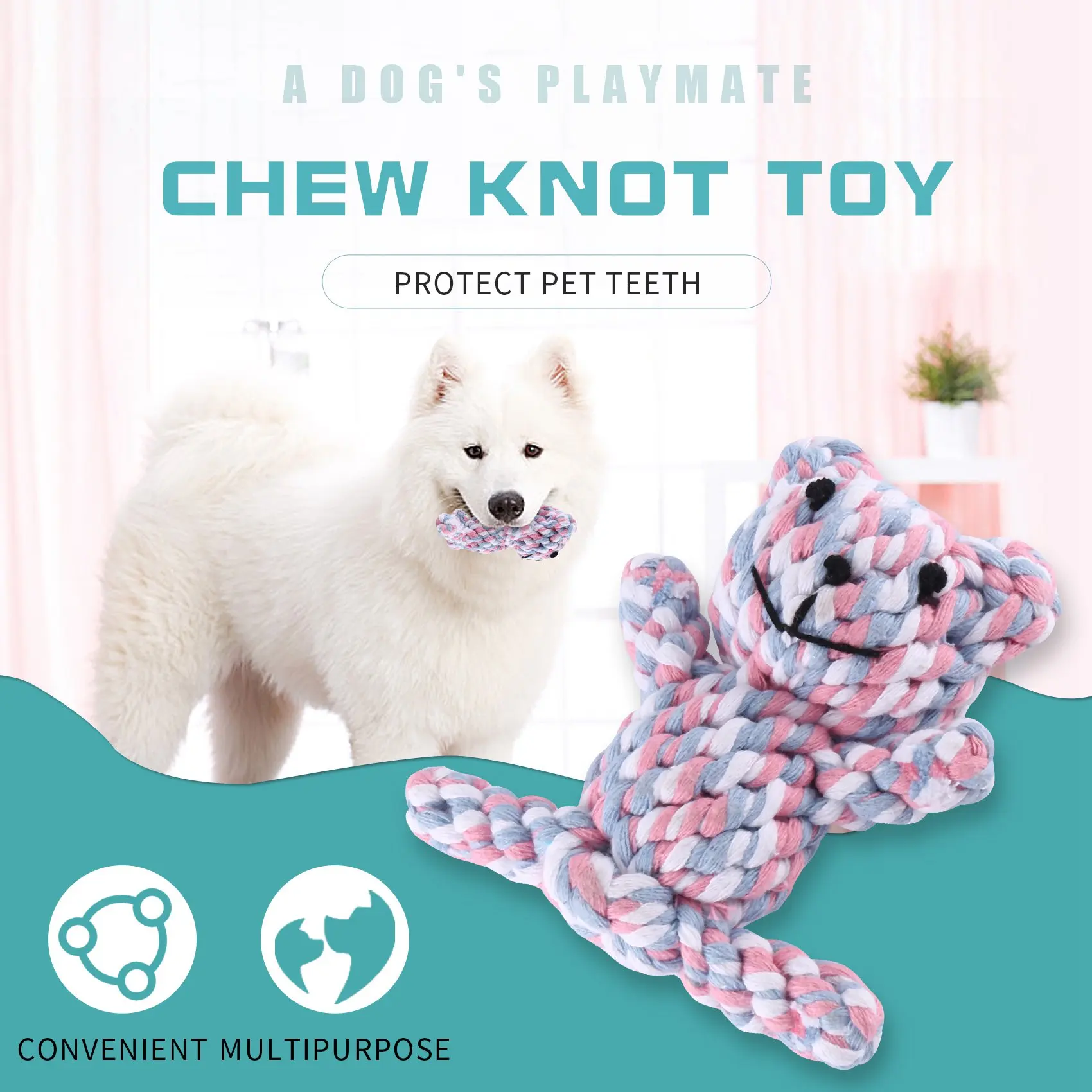 T84C populaire mâcher noeud jouet ours résistant fort chiot chien animal de compagnie remorqueur guerre jouer coton corde