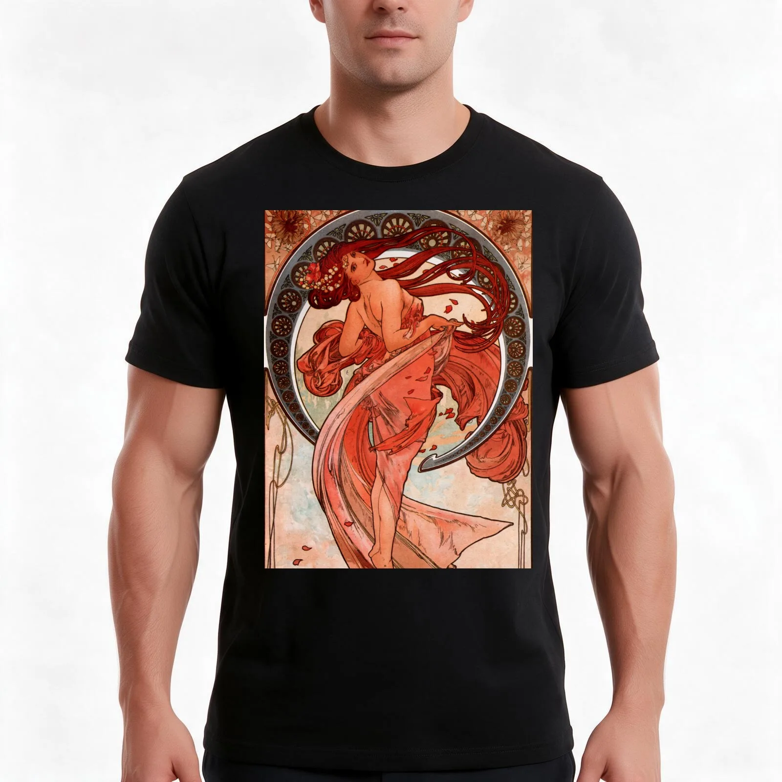 Dance by Alphonse Mucha T-Shirt, Summer Casual Cotton Tee, Oversized Streetwear Tops, Vintage Graphic Print, Unisex Men Women