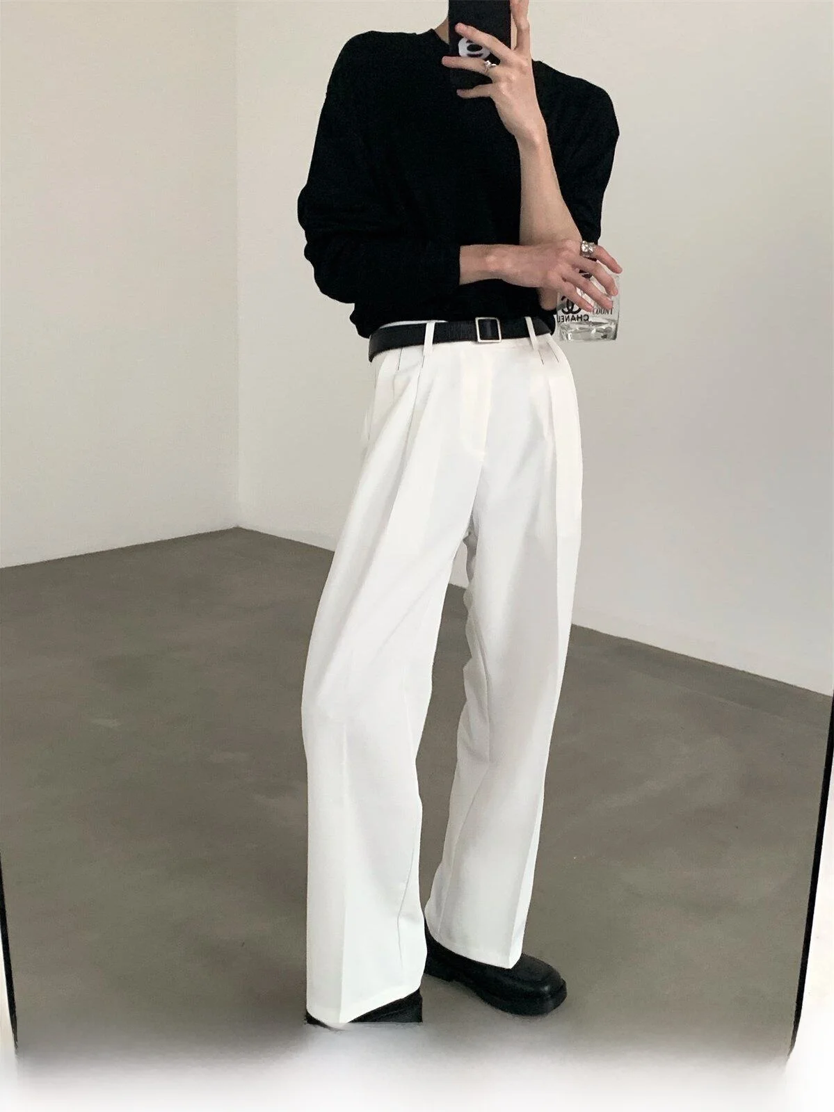 

High Waist Straight Leg Men's White Pants Anti-crease Drapey Casual Long Trousers Autumn Mountain Wind Premium Feeling