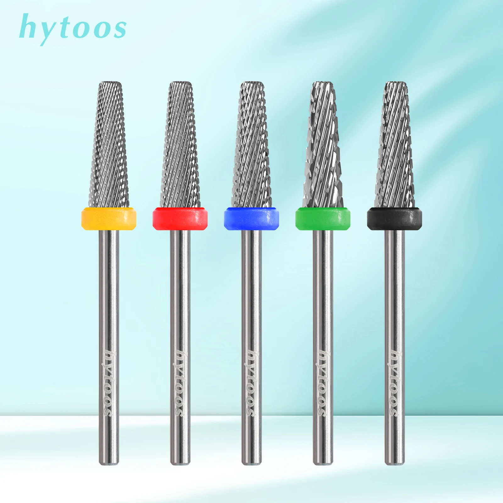 HYTOOS 5 in 1 4mm Professional Acrylic Carbide Bits Nail Drill Bits Manicure Gel Polish Remover Tool Electric Drills Accessories