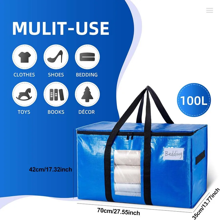 

Extra-Large Moving Bag Set of 2, Heavy-Duty Storage Bags with Window, Durable Handles, Space-Saving, Quick Moving