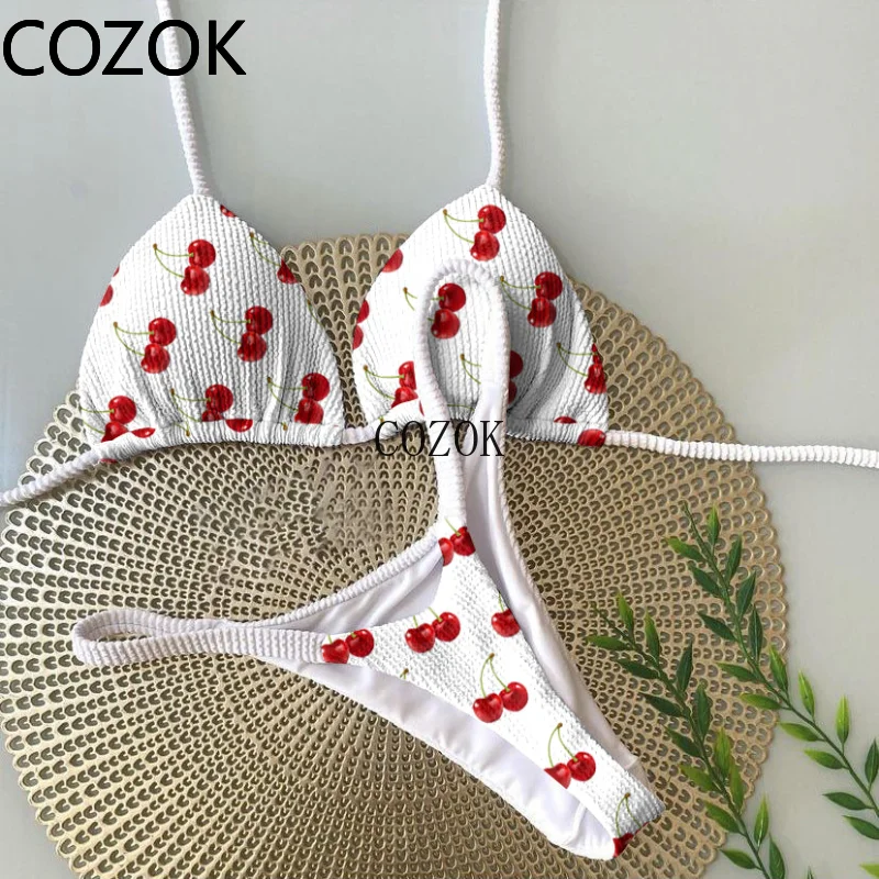 Bikini Set Cherry Print Swimwear Women Bikini Brazilian Thong Swimsuit Two Pieces Bathing Suits Women 2023 Bikini Set Biquini