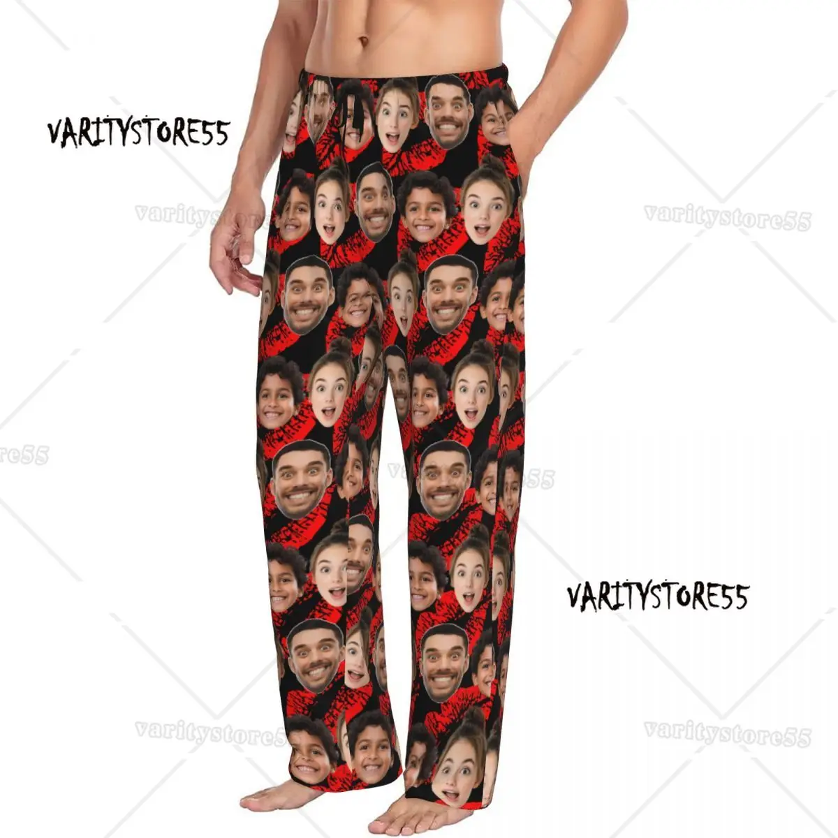 Custom Family Personalized Face Photo Pajama Pants Men's Lounge Sleep Drawstring Sleepwear Bottoms with Pockets