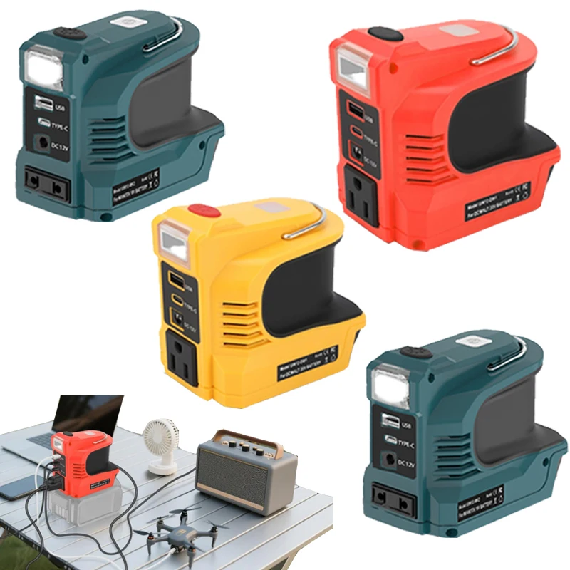 

110V/220V Inverter Power Station For Dewalt/Milwaukee/Makita/Bosch18V Battery 180W LED Outdoor Camping Adapter Power Supply Tool