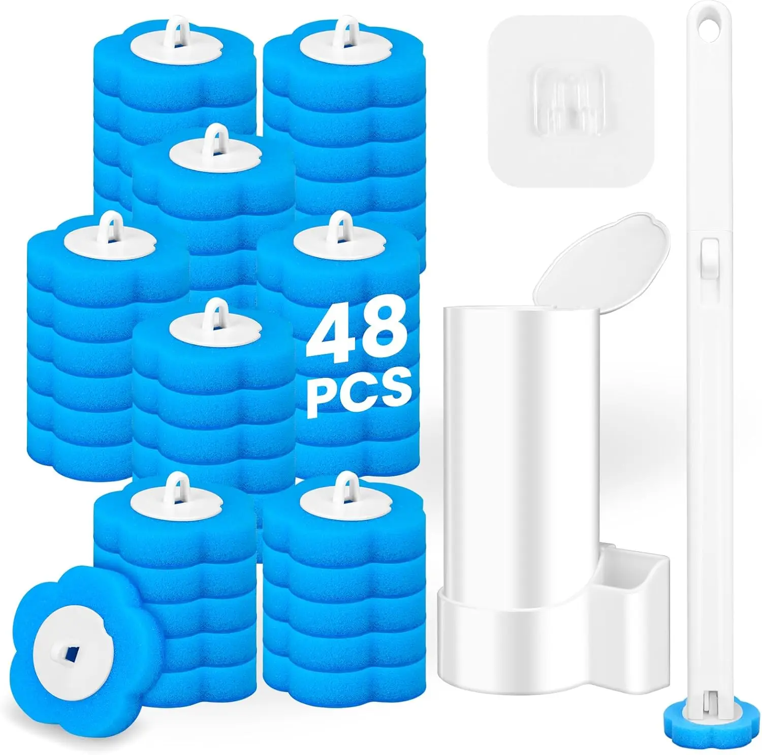 

Disposable Toilet Brush and Holder Set with 48 Refills, Extended Handle for Deep Cleaning, Hygienic Bathroom Maintenance