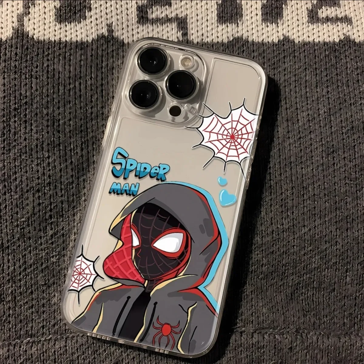 Marvel Spider-Man Hoodie Cartoon Transparent Phone Case For iPhone 16 15 14 13 11 12 PRO MAX XS XR 7 8 PLUS Anti Drop Phone Case