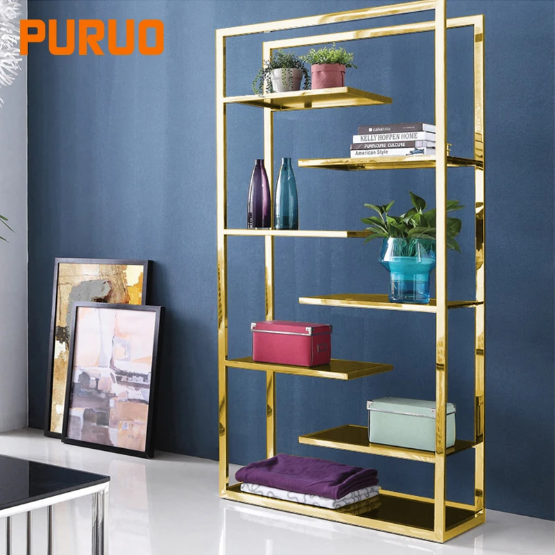 Puruo Luxury Livingroom Furniture Stainless Steel Metal Interior Decorative Shelf