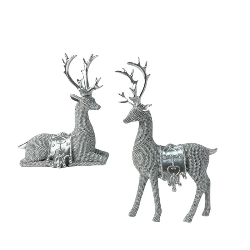 2 pçs figuras renas resinas veados elk escultura animal para decoração dropship