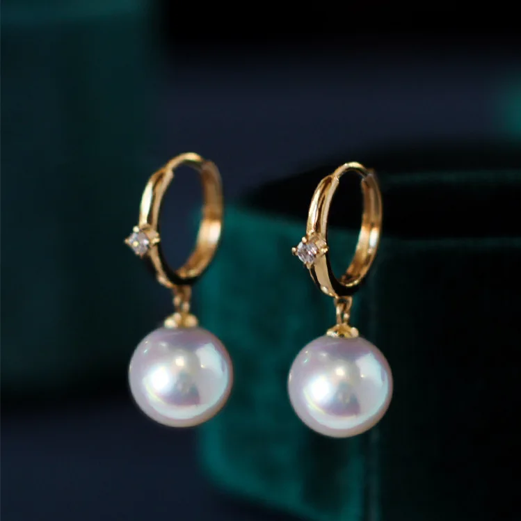 S925 Silver-plated 18K Gold Inlaid Zircon Pearl Earrings Ear Temperament Hollow Design Shower Without Picking