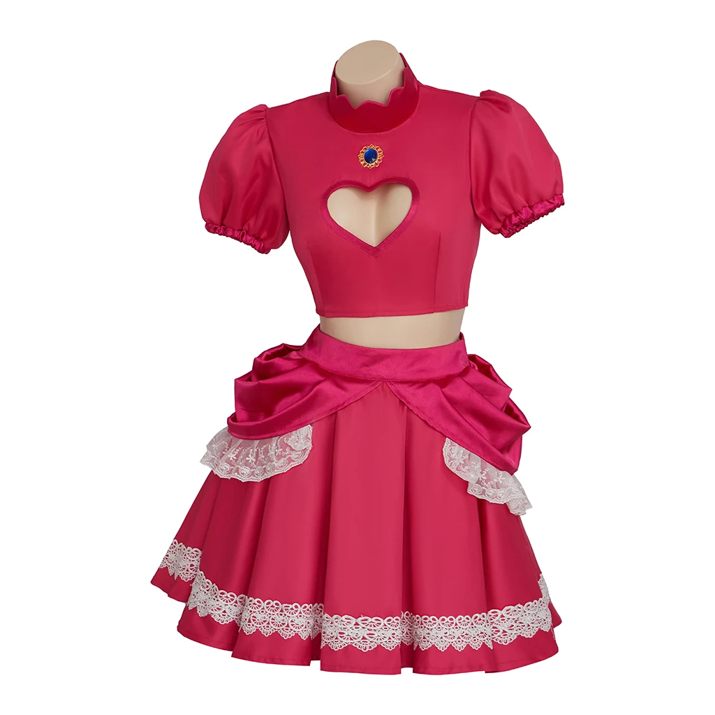 Princess Cosplay Costume Peach Pink Dress Women Girls Cute Lolita Lovely Dress Uniform Top Skirts Halloween Outfit