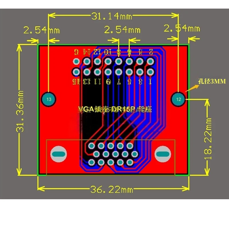 1PCS DB15 HDR15 DR15 Horizontal Female Socket Test Board VGA Interface Converter DIP2.54 3-Pin DB Adapter Board