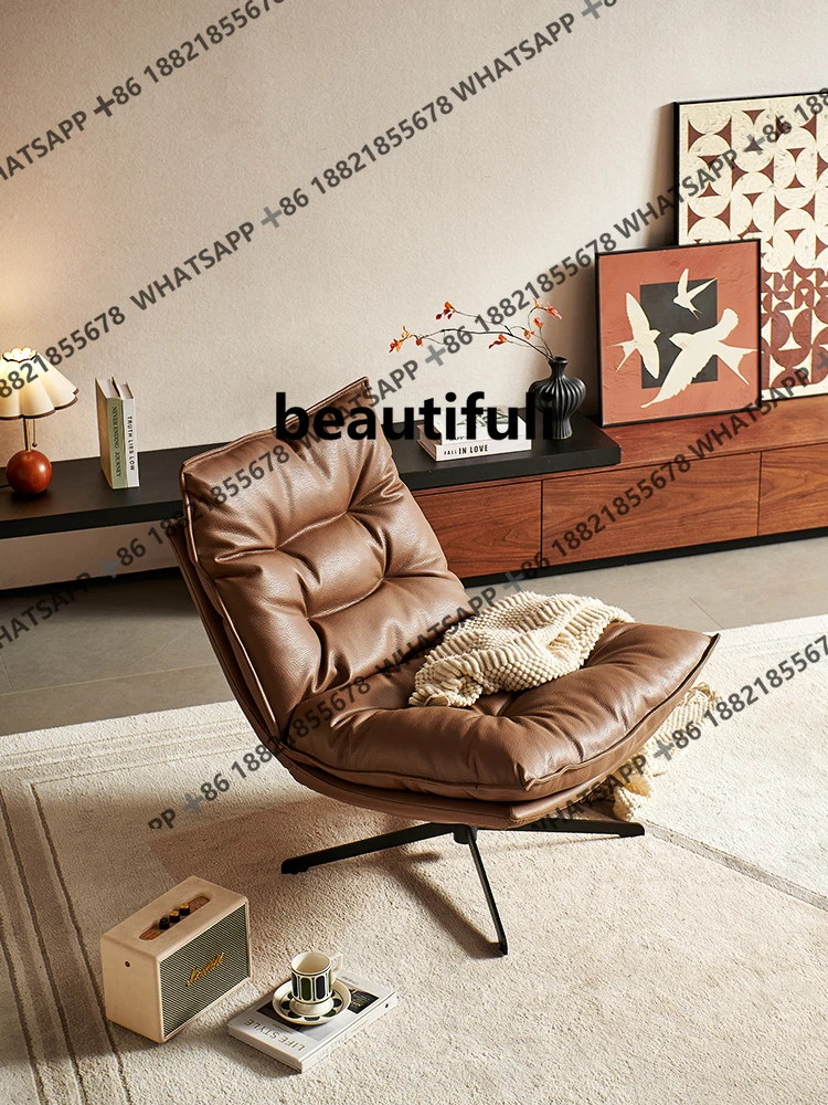 Minimalist 360 swivel single sofa living room balcony casual home light luxury high leather chair