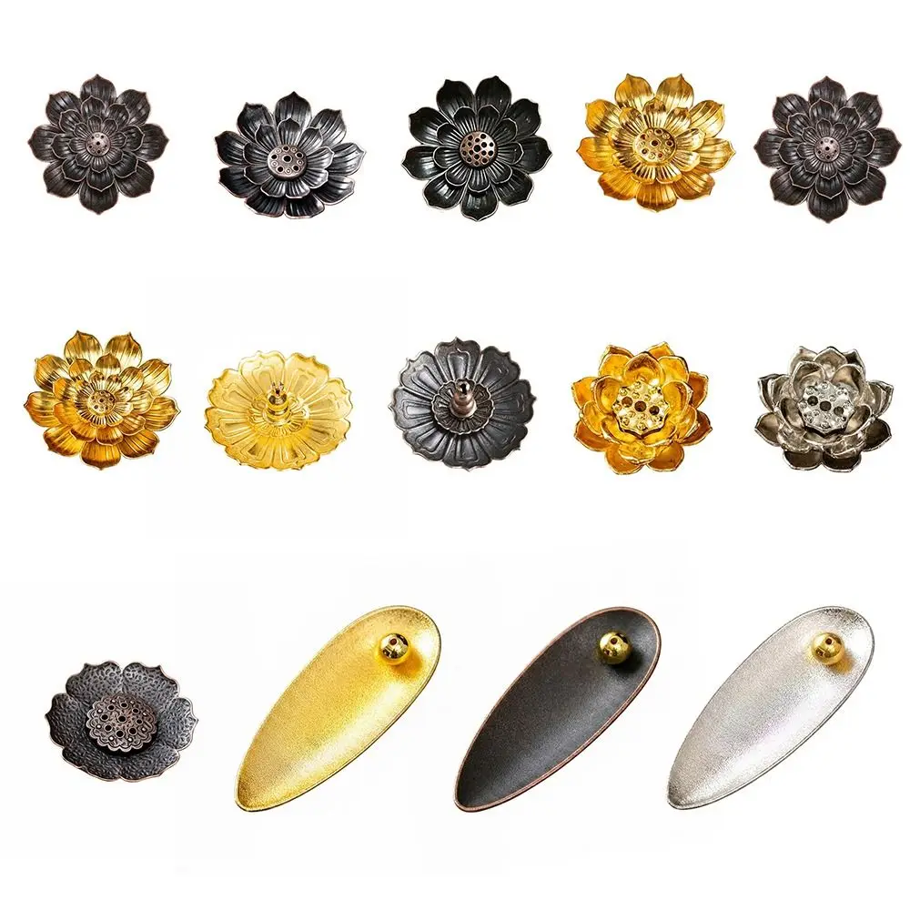 Simple Alloy Incense Holder Lotus Shape Decorative Lotus Censer Multi-Hole Incense Stick Holder Temples Home Office