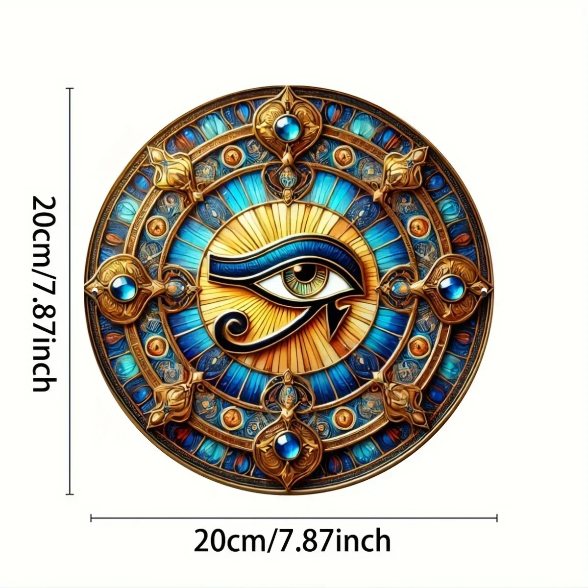 Round Metal Tin Sign 2D Flat 1pc 20x20cm Colorful Eye Of Horus Egyptian Relief Style Circular Wall Plaque Mystic Decor