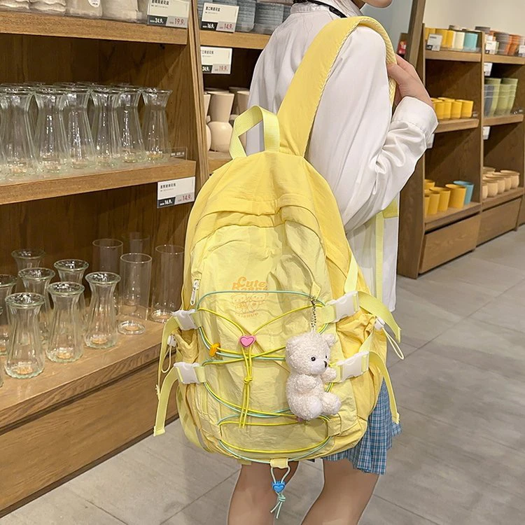 Ladies Outdoor Casual Travel Backpack Lightweight College Students Korean Style Ins Aesthetic Dual-shoulder Bag Nylon Material