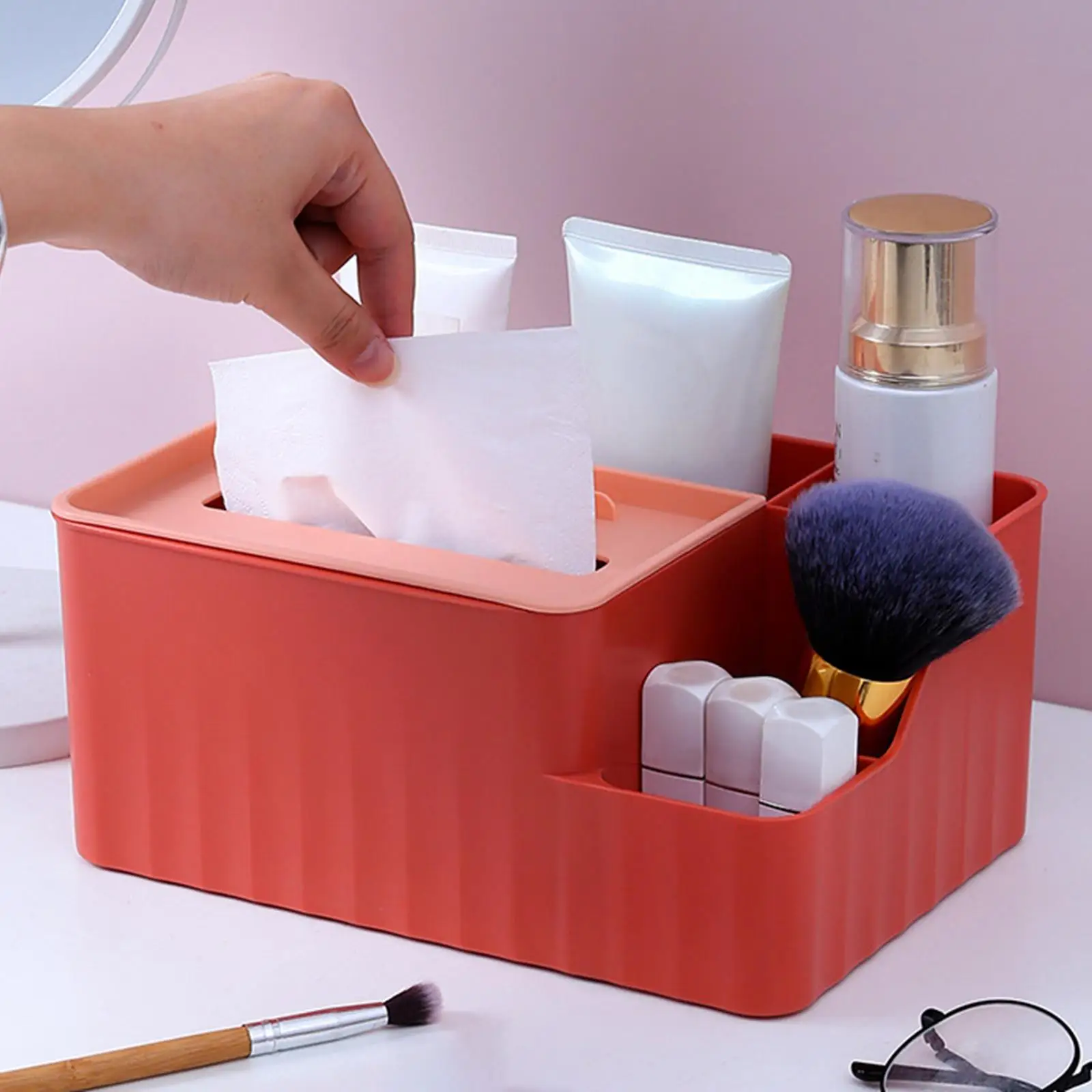 Tissue Box Cover, Multifunctional Desk Organizer, Desk Tissue Box for Bedside