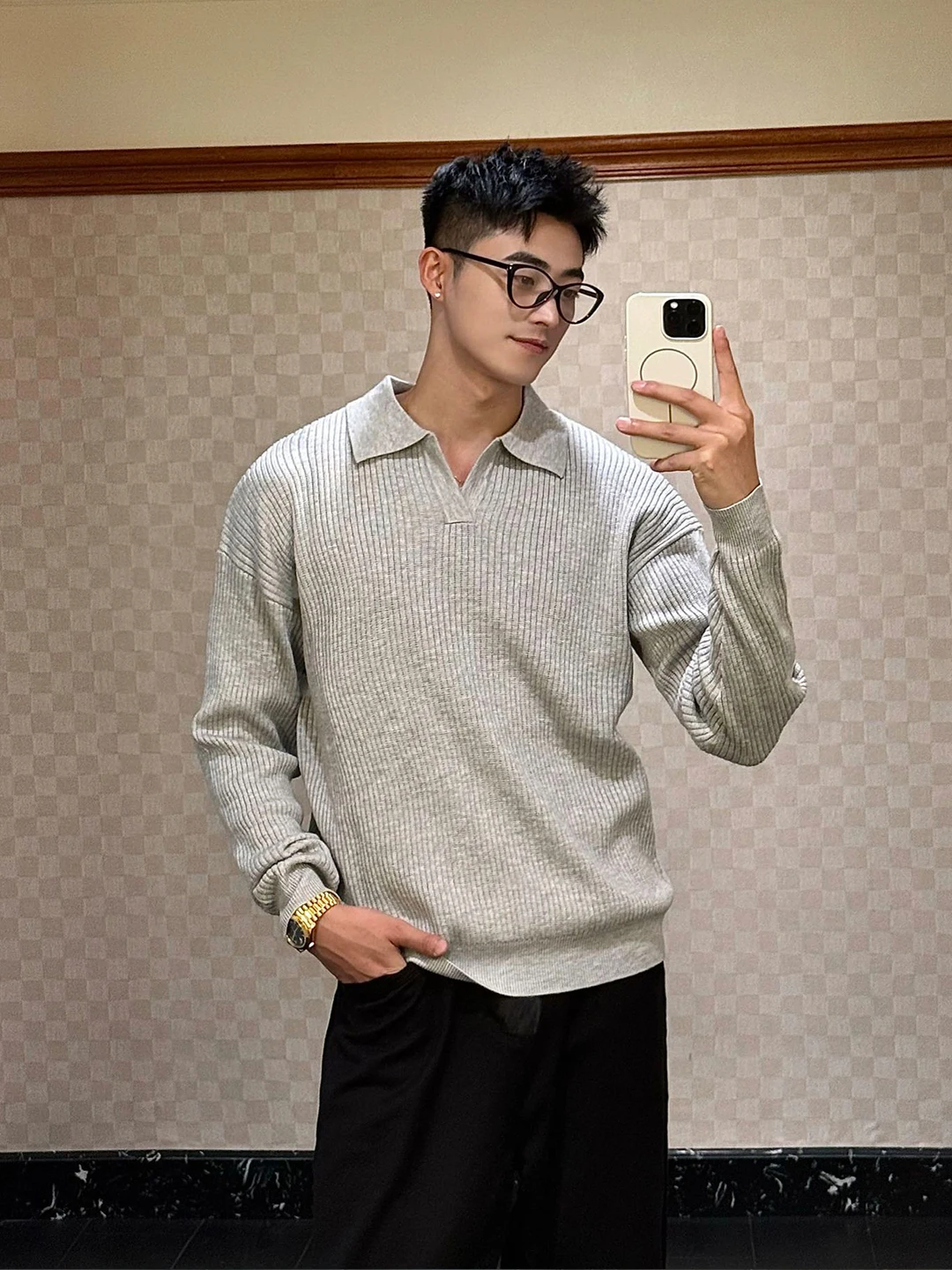 

Мужской вязаный свитер с длинным рукавом и V-образным вырезом, воротником-стойкой, в полоску, стандартный крой, осенняя модная спортивная одежда из полиэфирного волокна