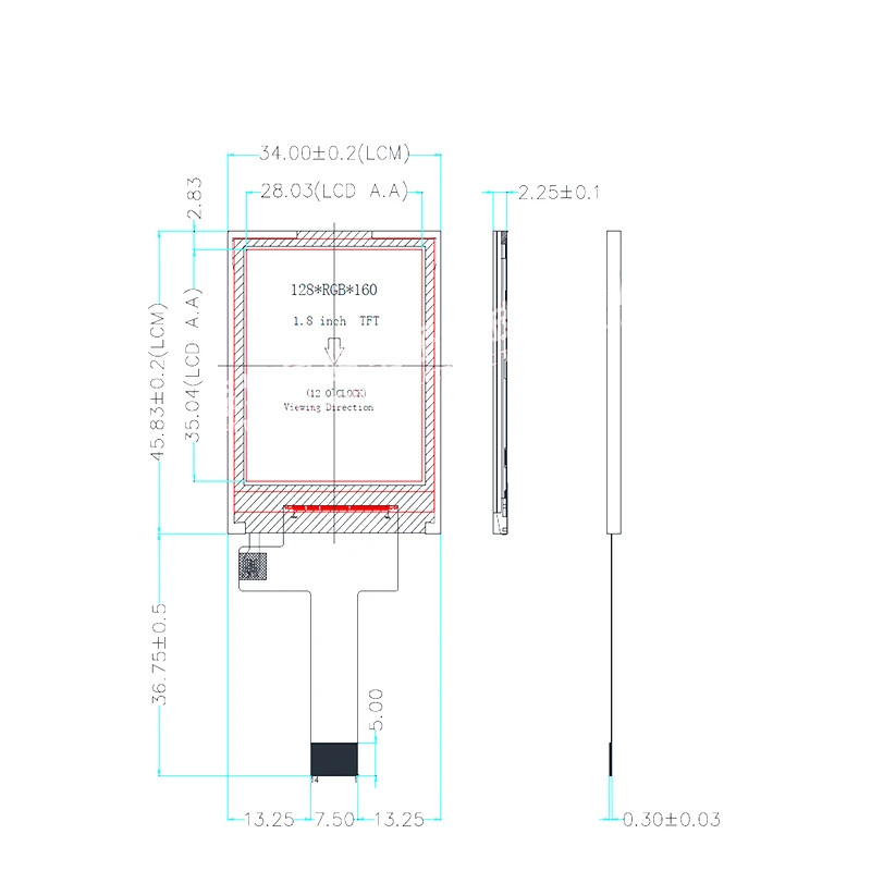 لوحة شاشة عرض LCD ، LCM ، ST7735 ، SPI التسلسلي ، 14 بت ، MCU ، TFT ، 2.8-3.3 فولت ، 128x160 ، 1.77"