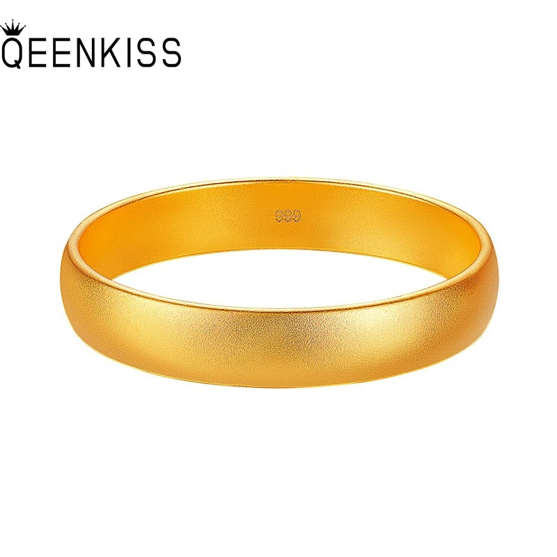 

QEENKISS 24KT Gold Vintage 12mm Bracelet Bangle For Women Fine Jewelry Wholesale Wedding Party Birthday Bride Mother Gift BT5331