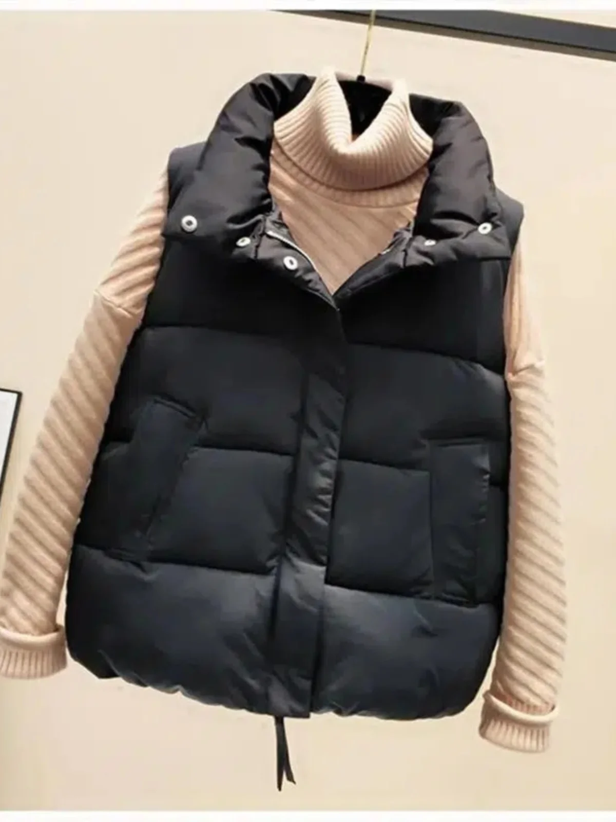 plus Size Cotton Vest Women's Short Loose Filled Warm Outerwear Autumn Winter Fashionable Shoulder Pad Design Casual Jacket