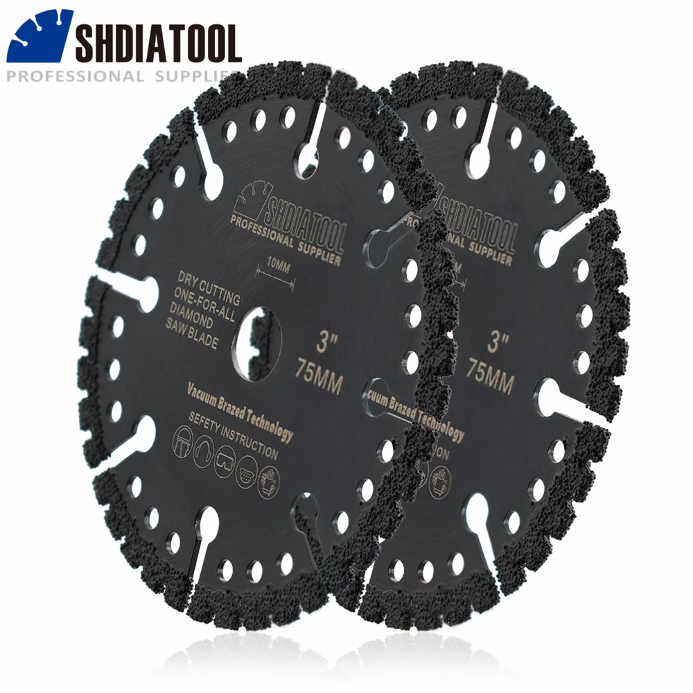SHDIATOOL 2Pcs Dia75mm Diamond Demolition Cutting 3inch Vacuum Brazed Saw Blade All Purpose Iron Plastic PVC Steel Disc Cutter