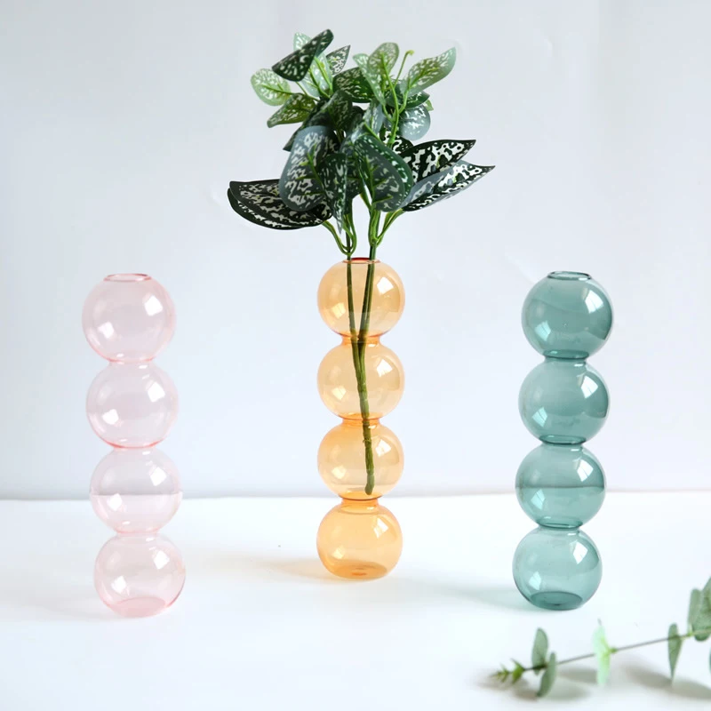 Creative Colorful Glass Bubble Vase Funny Spherical Art Flower Arrangement Container Home Desktop Ornaments Crafts Birthday Gift