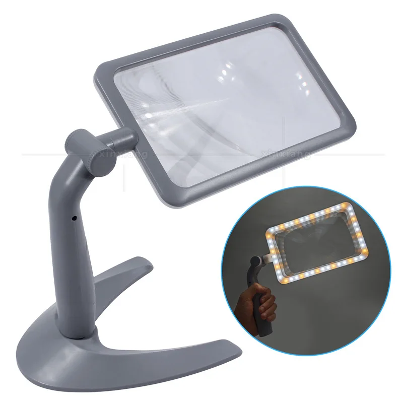 5X Handheld Desktop Multifunctional Magnifier Square Large Size Amplifier with 48 LEDs for Reading and Repairing