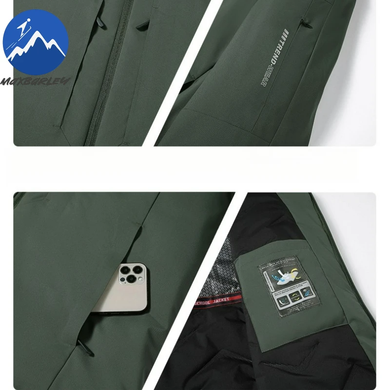 Maxbarley Mens Padded Jacket Warm Outdoor Adventure Thickened Windproof Parka Detachable Hood Cold Resistant Winter Zipper Coat