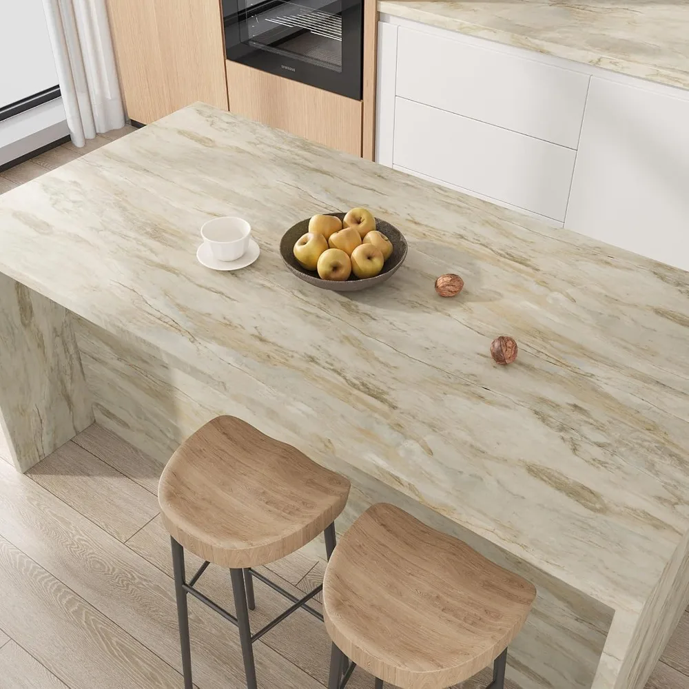 غطاء كونترتوب ذاتي اللصق مقاوم للماء بنمط رخامي بيج كبير مقاس 32 × 354 بوصة واقي سطح سميك