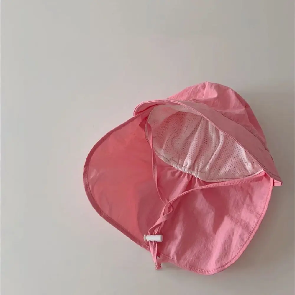 Respirável cor sólida crianças chapéu de sol pescoço capa de orelha proteção uv crianças praia boné aba aba larga protetor solar balde chapéu menina