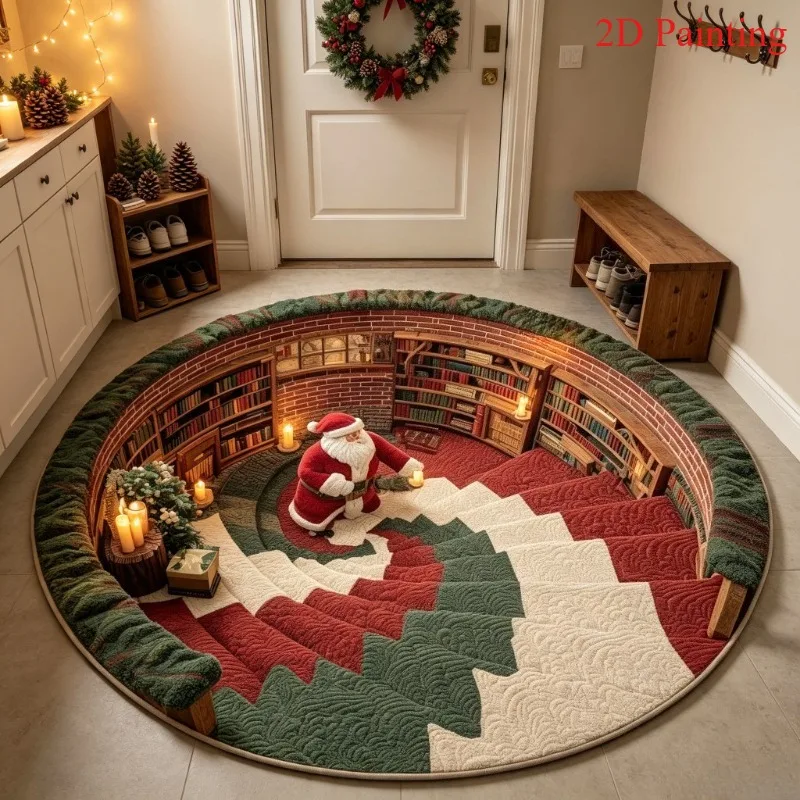 3D Illusion Staircase Round Rug 40x40cm Optical Pit Mat for Entryway