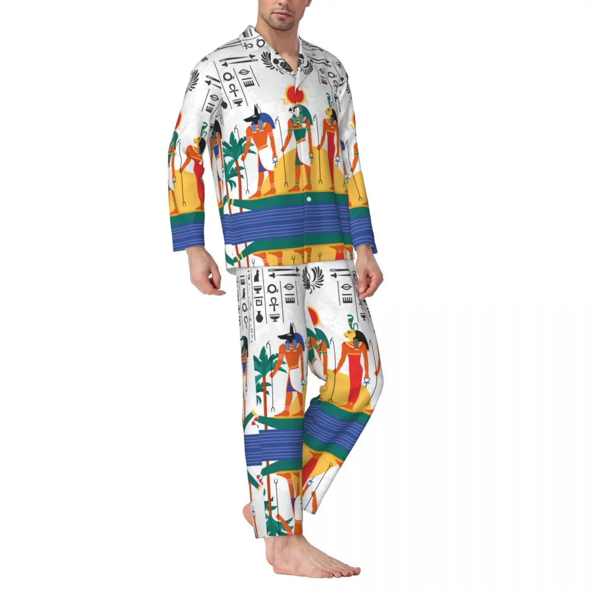 Men's Home Suits Long-sleeved Egyptian Gods And Goddess Suits for Autumn and Winter Pajamas for Men