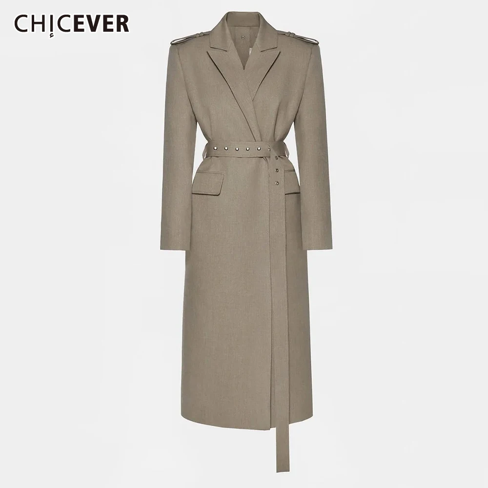 

CHICEVER Khaklgray Spliced Sashes Office Lady Jacket Female Lapel Long Sleeve Streetwear Women's Jackets Autumn Style Fashion