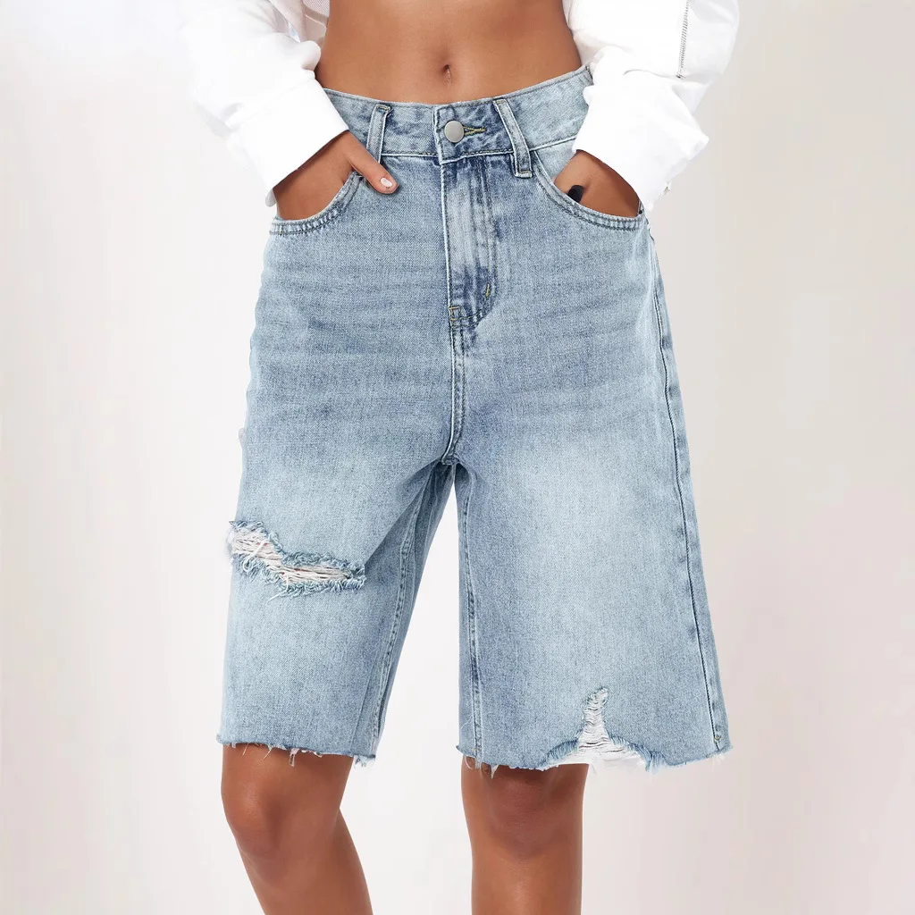 

Summer American Boyfriend Jeans High-waisted Retro Frayed Jeans Women's Old Loose-edged Five-point Pants Are Trendy and Cool