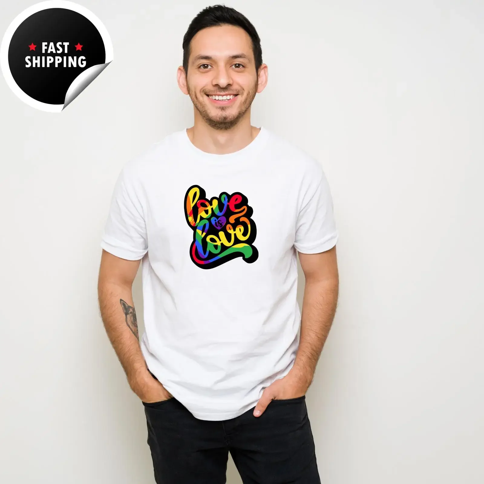 Love Is T Shirt Rainbow Flag LGBTQ Gay Pride Month Support Casual  vintage Washed Soft Unisex Comfortable