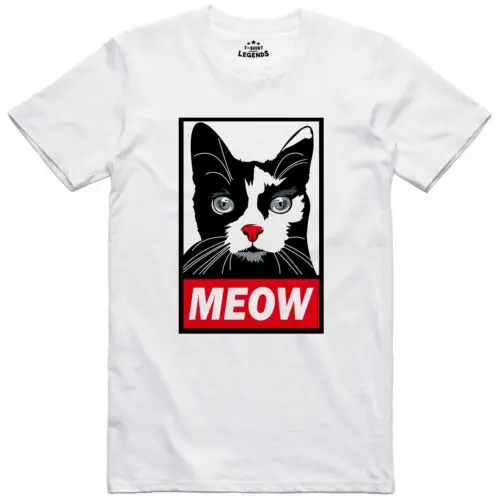 Hommes Drôle Chat T Shirt Miaou Imprimé Coupe Standard Pré Rétréci Coton Haut