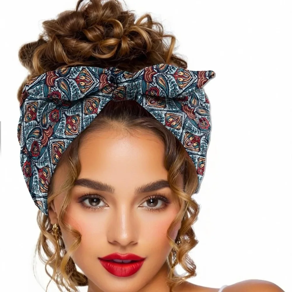 Wide Bohemian Hair Bands Vintage Knot Elastic Turban Headwear Cotton Stretch Hair Accessories Workout Headband for Yoga Biker