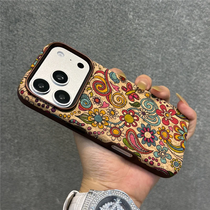 

Vintage Swirl Flower Print PU Leather Magnetic Case For iPhone 17Pro 17Pro Max For Magsafe Colorful Floral Shockproof Hard Cover