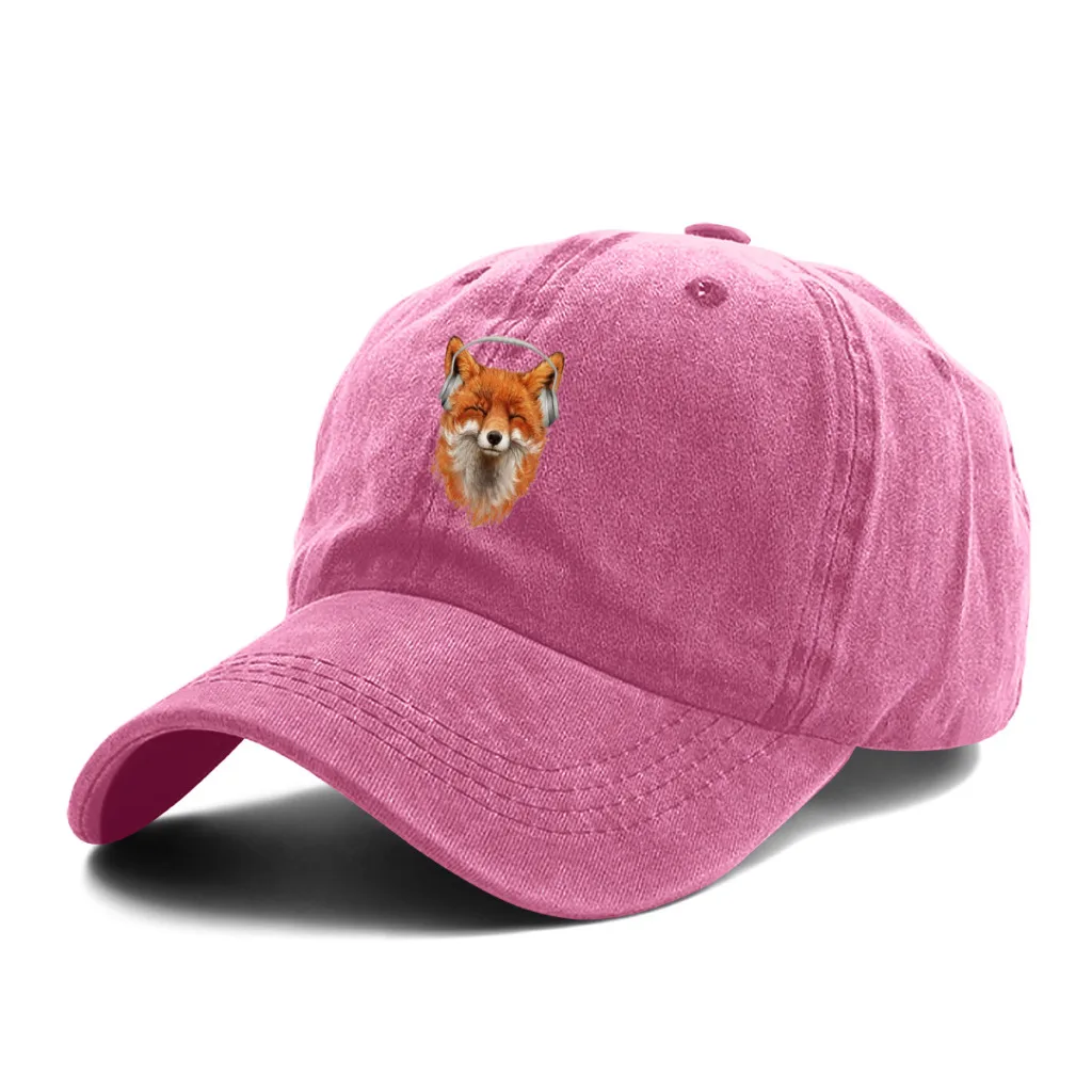 

Smiling Musical Fox Unisex Washed Cotton Cap Mountain Baseball Cap Men Women Adjustable Casual Outdoor Streetwear Sports Hat