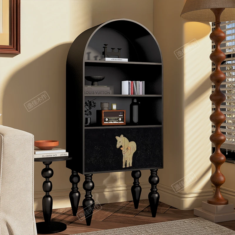 French pony black solid wood bookcase bedroom bedside locker