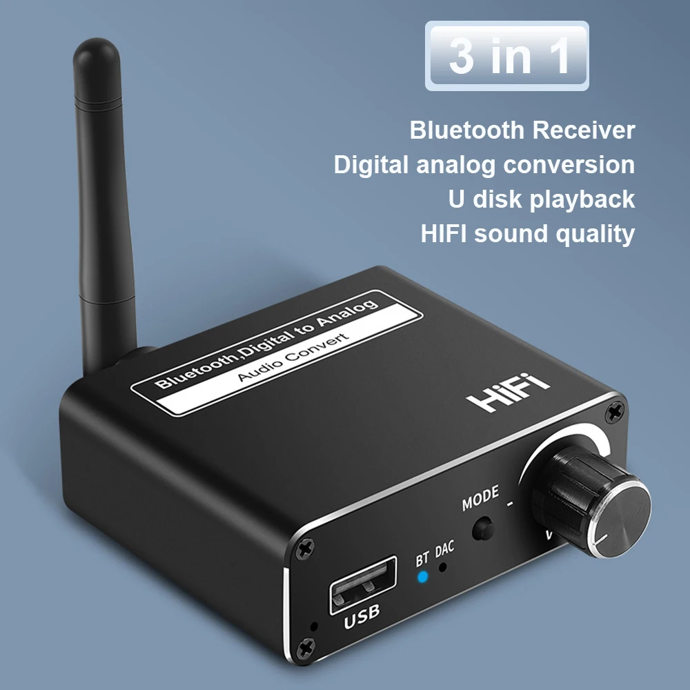 Bluetooth-Compatible 5.0 Wireless Digital To Analog DAC Converter With Headphone Optical Coaxial 3.5mm AUX Support USB  Adapter