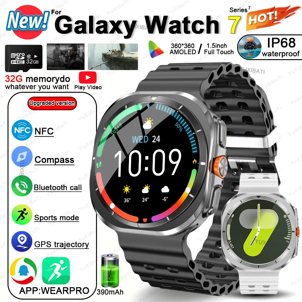 

New Galaxy Watch 7 Ultra Smart watch Men 32GB Memory GPS NFC 1.5"AMOLED Screen Fitness Tracker Health Smart Bracelet For Samsung