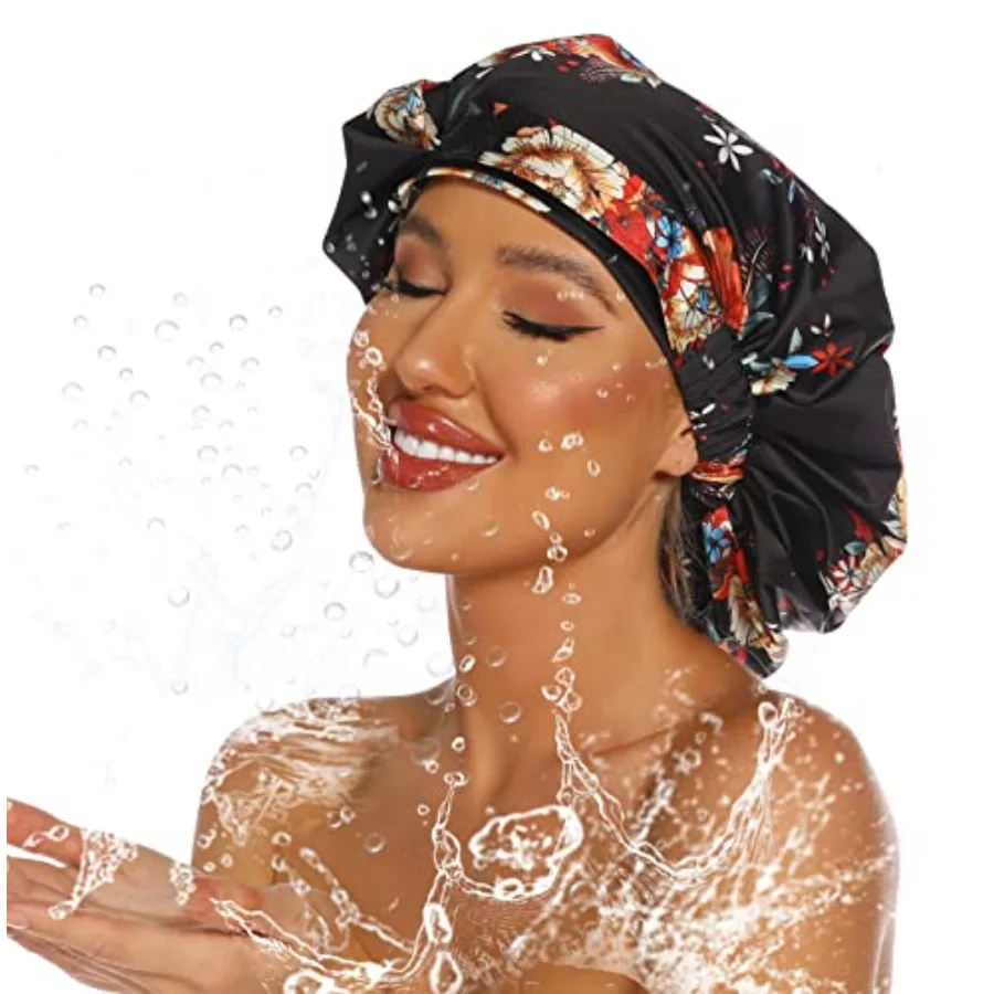 Womens Shower Cap for Long Hair Luxury Shower Cap For Dreadlocks, Braids, Curls, Locs, Curly Hair Mother's Day Gift Black