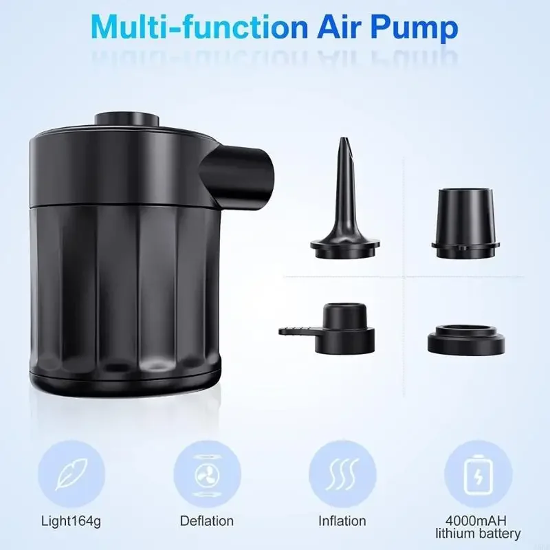 Light Handheld Inflation Tool with 4 Nozzles and Transporting Twin link Air Mattresses and Pool Hovers