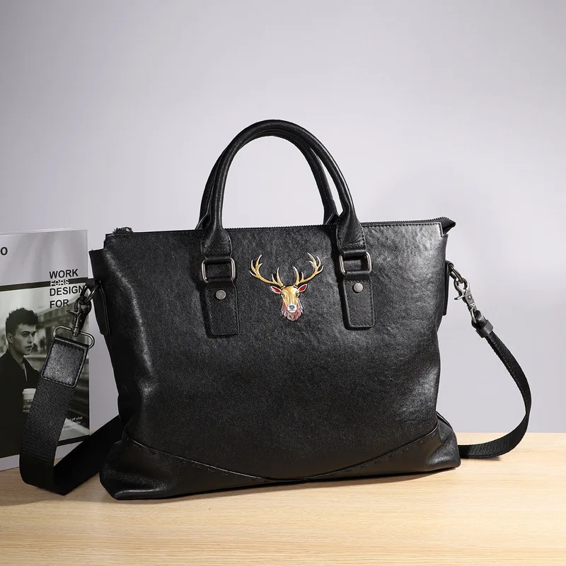 نمط حقيقي رسول العلامة التجارية الفاخرة الرجال حقيبة يد رجال الأعمال حقيبة جلد البقر حقيبة كمبيوتر أفقية موجز