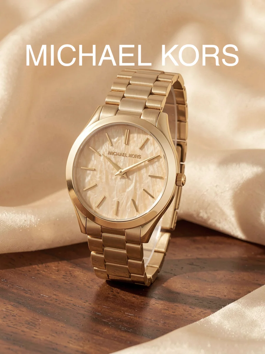 Michael Kors Ladies Watch Round Cream Dial Gold Stainless Steel Quartz Wristwatch for Daily Shopping Birthday Gift Women