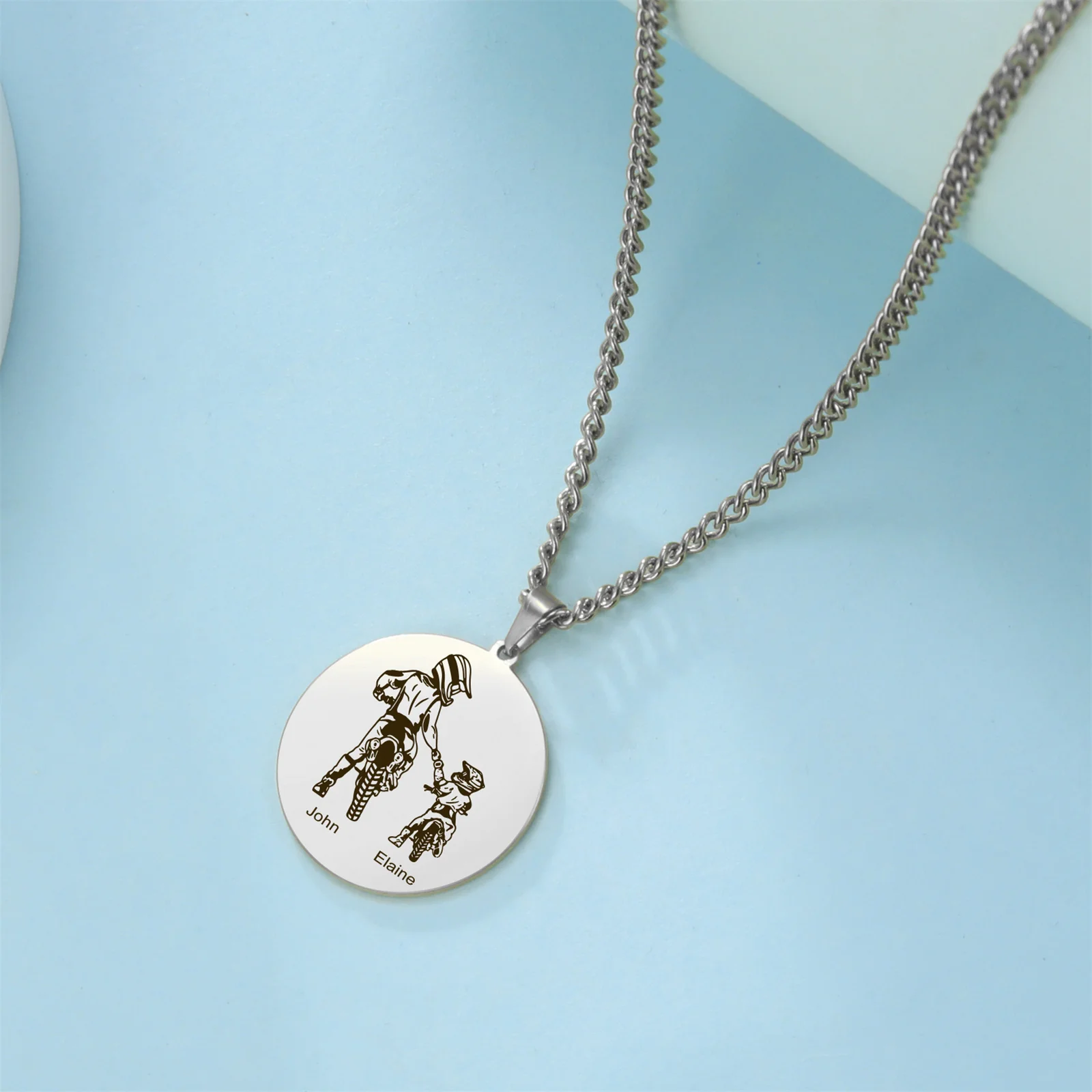 Customized Name Date Motorcycle Dad Family Necklace Stainless Steel Personalized Carving Name Rider Racing Gift